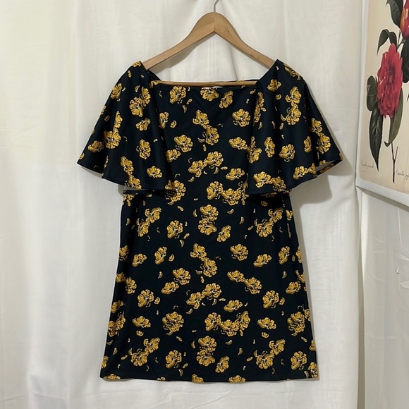 Oak + Fort Navy Floral Dress with Bell Sleeves a185 - Picture 1 of 5